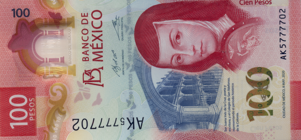 Anverso Billete de 100 pesos, Sor Juana Inés de la Cruz 