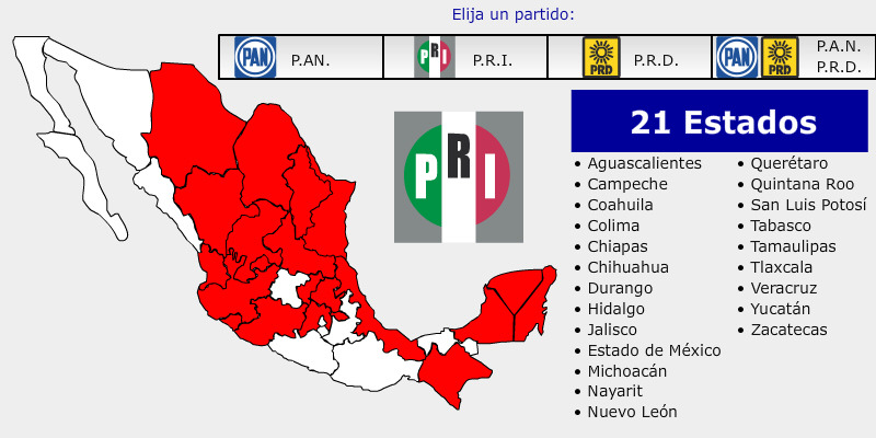 Mapa Estados gobernados por el Partido Revolucionario Institucional ( PRI )