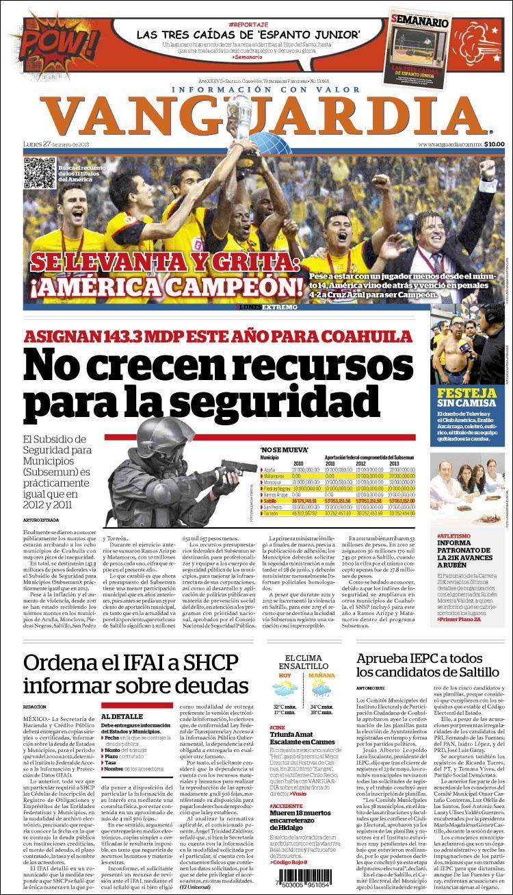 Vanguardia, Coahuila , America Campeon 2013