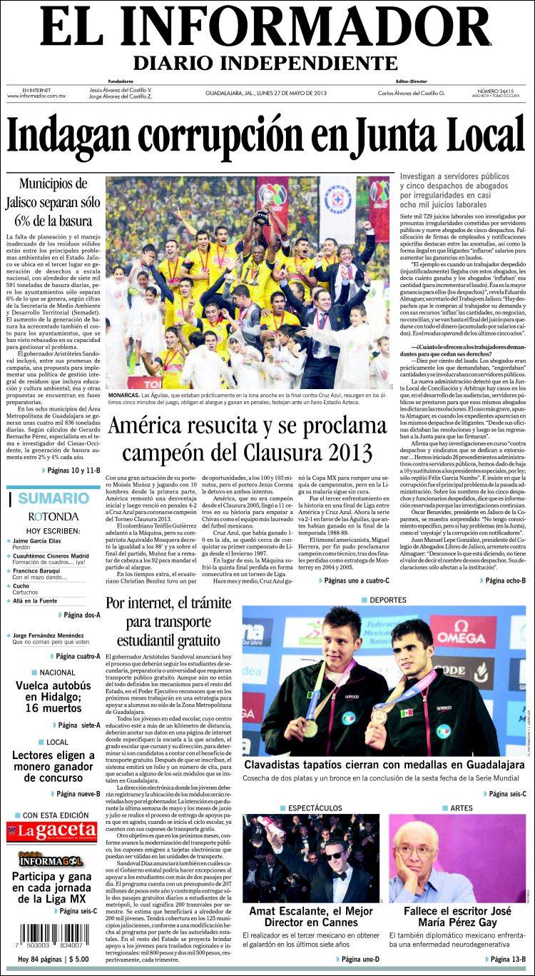 El Informador, Jalisco, America Campeon 2013