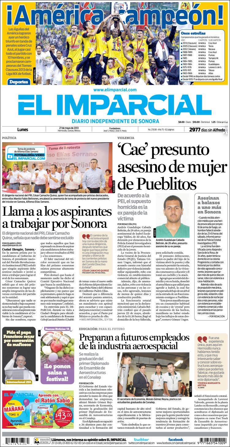 El Imparcial, Sonora, America Campeon 2013