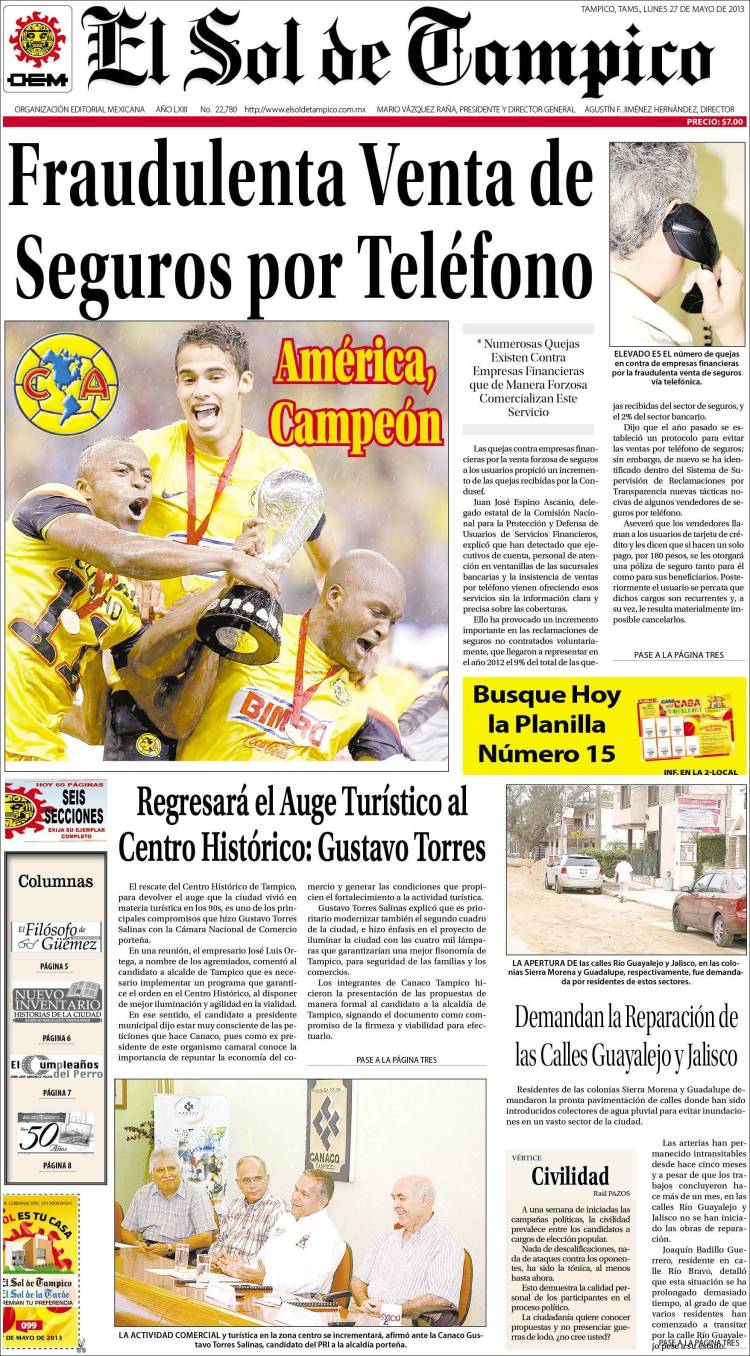 El Sol de Tampico, Tamaulipas, America Campeon 2013