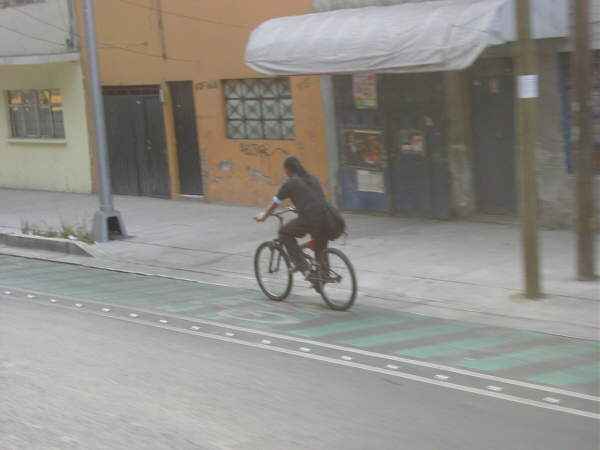 En algunos tramos el gobierno sólo pintó la calle de verde y con eso intentó transformarla en ciclopista