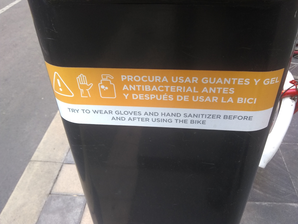 Advertencia para usar ecobici durante la epidemia del coronavirus y la COVID-19