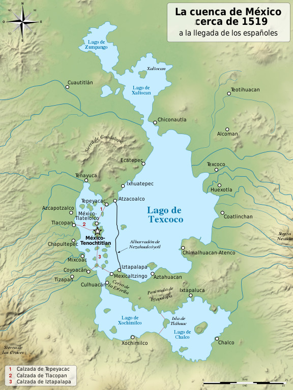 La Ciudad de Tenochtitlán, la capital del imperio azteca, estaba rodeada de lagos