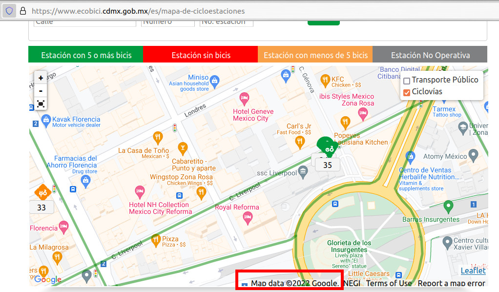 Claudia Sheinbaum, el Gobierno de la Ciudad de México, la Secretaría de Movilidad y Ecobici  utilizaron un mapa de google para mostrarnos donde están las ciclopistas / ciclovías de la  Ciudad de México