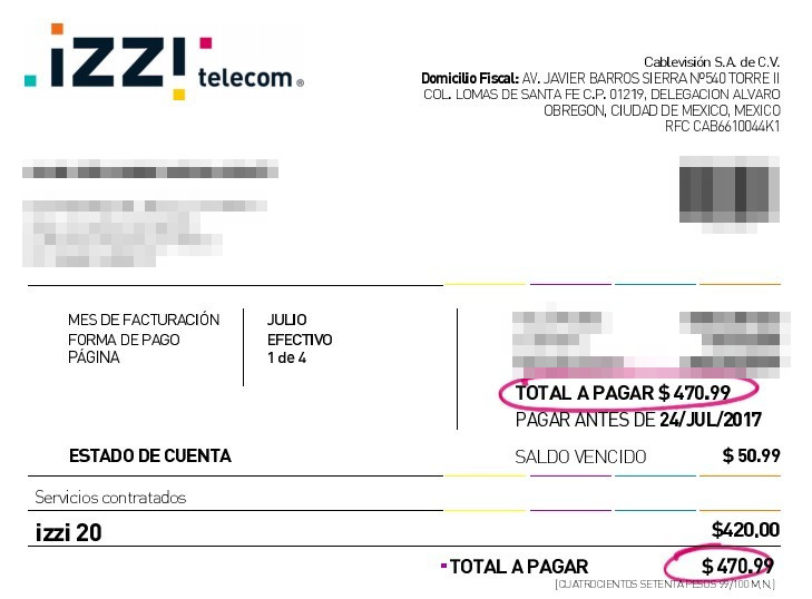 El estado de cuenta de julio con los  50.99 por no pagar a tiempo en abril y los 0.99 centavos pendientes del mes de junio