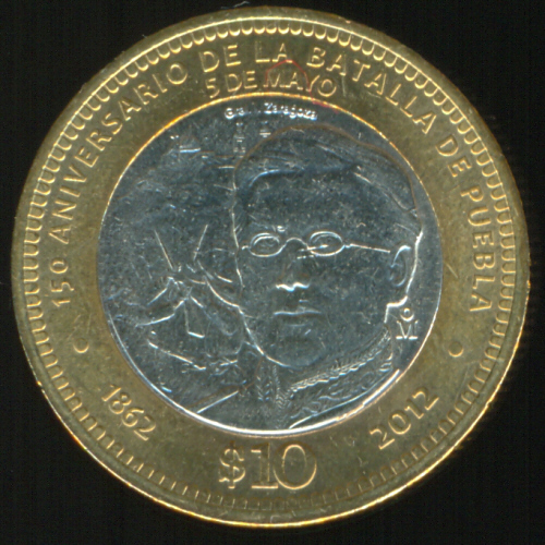 Moneda de 10 pesos conmemorativa del 5 de mayo de 1862