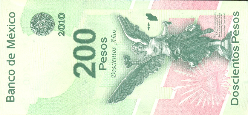 Reverso del billete de 200 pesos conmemorativo del bicentenario de la Independencia de Mexico