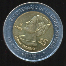 Leona Vicario Moneda 5 pesos bicentenario