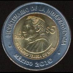 Fray Servando Teresa de Mier Moneda 5 pesos bicentenario
