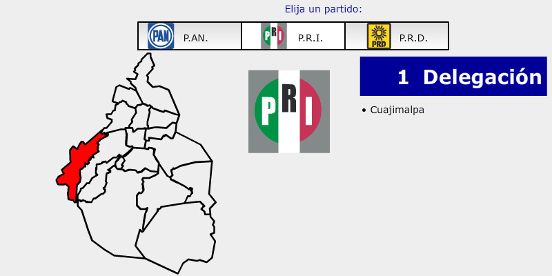Mapa delegaciones en el Distrito Federal gobernadas por el Partido Revolucionario Institucional ( PRI )