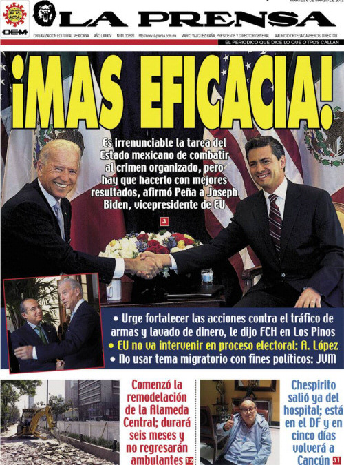 Portada del periodico la Prensa apoyando a Pena Nieto