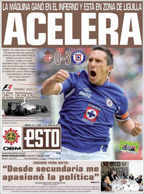 Portada del periodico Esto apoyando a Pena Nieto