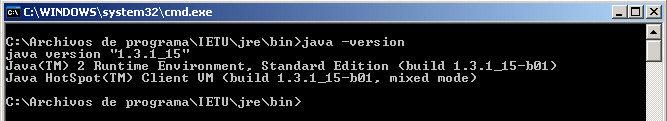 Java Virtual Machine version 1.3.1_15-b01 instalado por el SAT