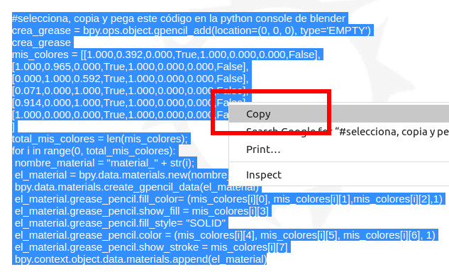 Seleccione y copie el código de python.