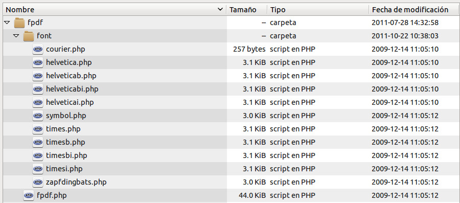 Los archivos de fpdf