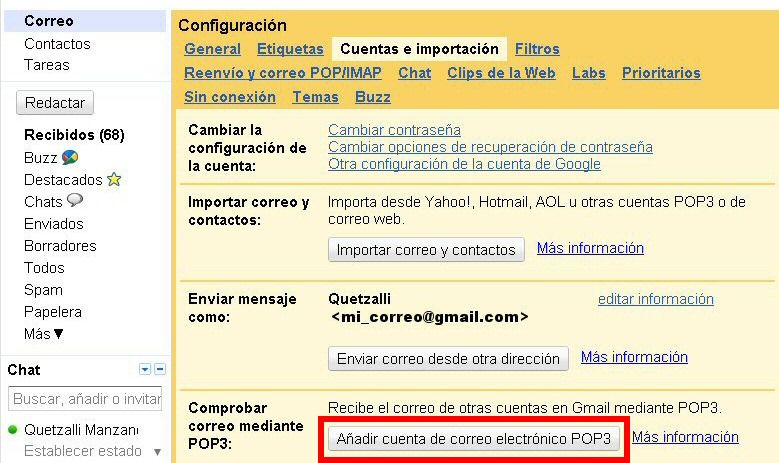 haga click enAÑADIR CUENTA DE CORREO POP3