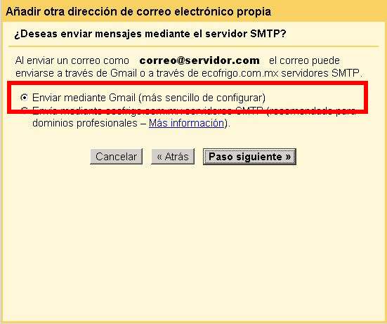 Active la opciónENVIAR MEDIANTE GMAIL.