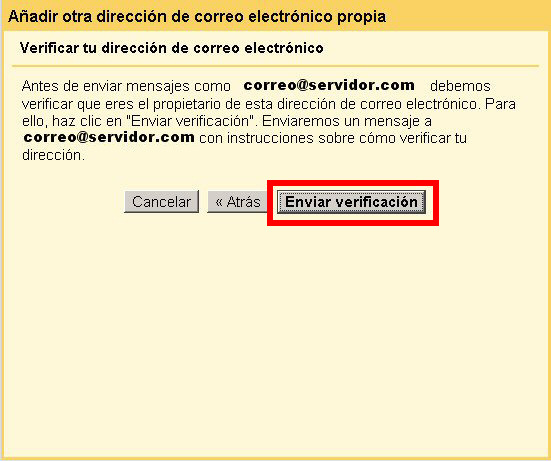 Haga click en ENVIAR VERIFICACIÓN