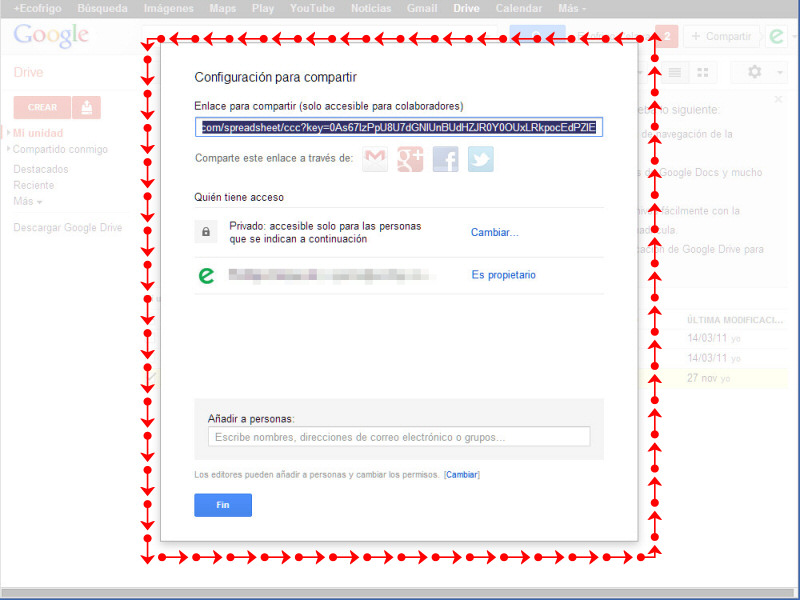 Modificar privilegios permisos de un archivo en google drive