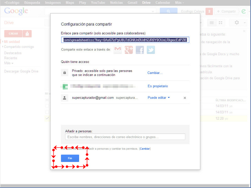 Modificar privilegios permisos de un archivo en google drive