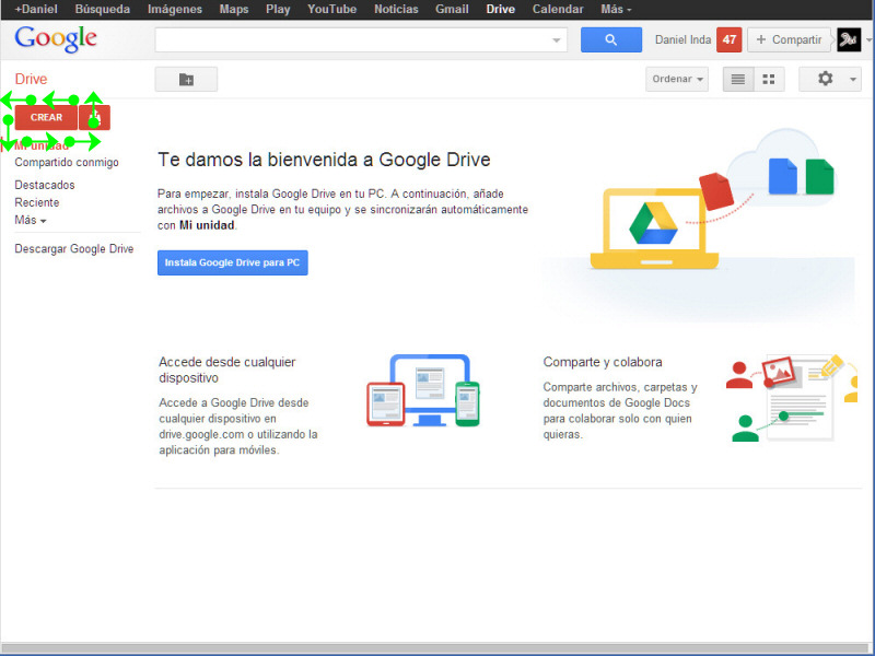 Crear archivos de texto / word en Google Drive