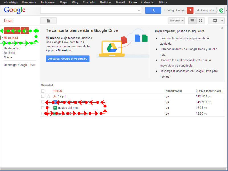 Google Drive Crear archivos de Hojas de calculo / Excel 