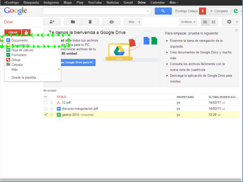 Crear archivos de texto / word en Google Drive