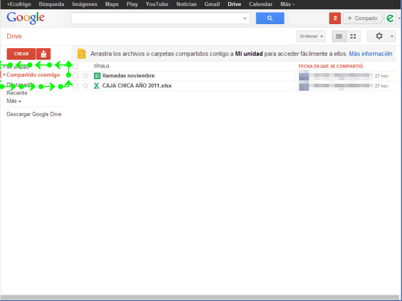 Ver archivos compartidos en Google Drive