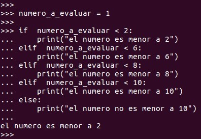 Podemos utilizar varios elif y terminar con un else.