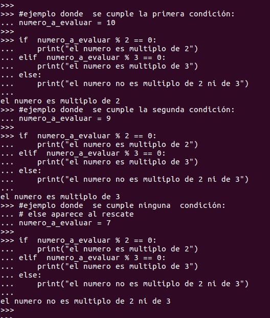 Con if / elif / else evaluaremos el resultado de una operación aritmética