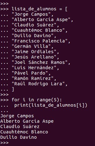 En una list podemos extraer los primeros 5 registros con la función de control de flujo for i in range