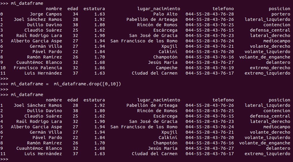 Python pandas: Es posible eliminar una o más filas tomando como referencia su index