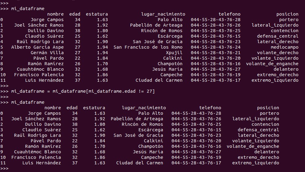 Python pandas: queremos eliminar a  todos los que tengan una edad de  27