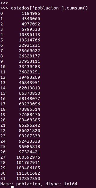 Python pandas: cumsum() suma acumulada