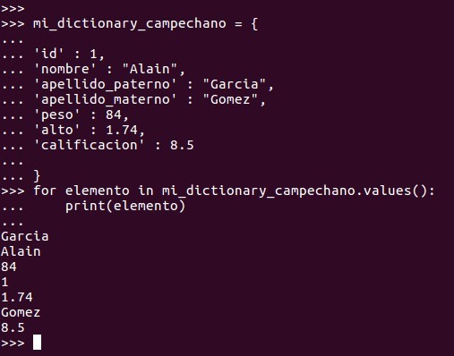 Es posible hacer una iteración en un dictionarycon la ayuda de la función de control de flujo FOR.