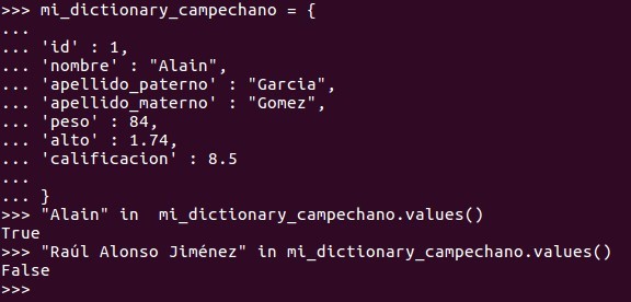 Podemos buscar strings / cadenas de caracteres, en nuestro dictionary