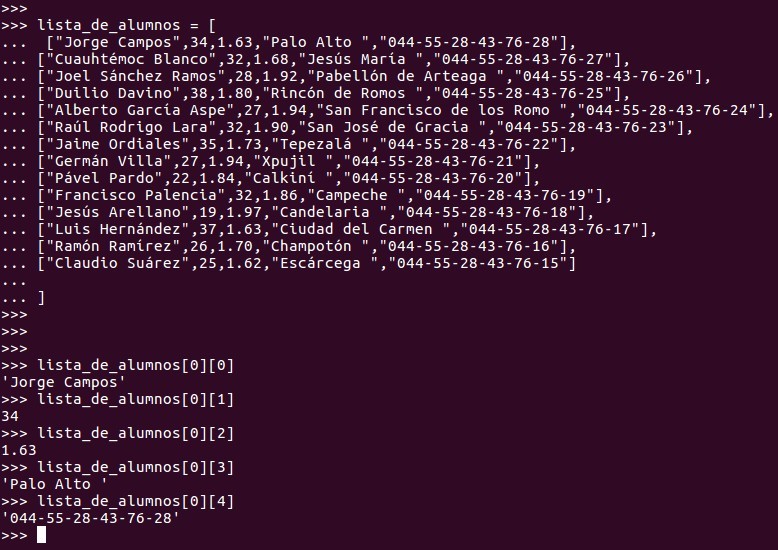 En Python podemos acceder a un elemento en específico de la lista multidimensional