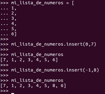  Si queremos insertar un elemento en una posición en específico de la lista, utilizaremos el comando INSERT