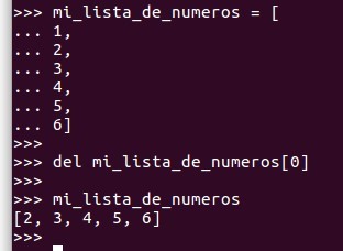 También podemos eliminar un elemento de una lista, utilizando como referencia su posición dentro de la lista. Para ello   utilizamos la función DEL