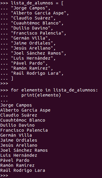 Es posible hacer una iteración en una lista con la ayuda de la función de control de flujo FOR.