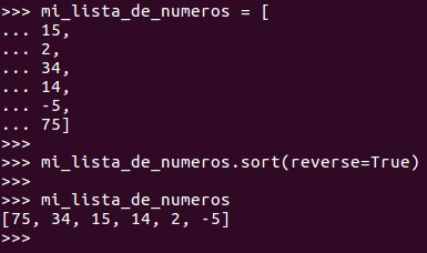 para ordenarla de foma descendente utilizamos  mi_lista.sort(reverse=True) 