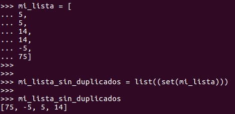 list(set(mi_lista)) elimina valores duplicados en una lista / list