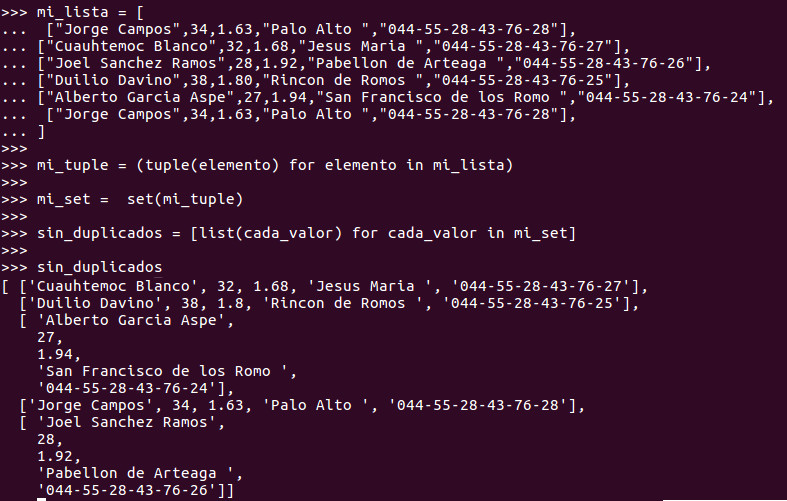 Para eliminar valores duplicados en una lista / list multidimensional utilizamos la funciones TUPLE, SET y LIST