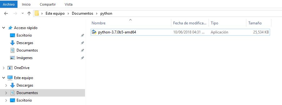  Una vez que se descargue el archivo de instalación de Python, tendremos un archivo .exe en nuestra computadora.