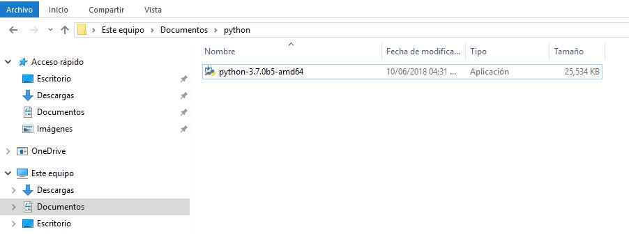  Una vez que se descargue el archivo de instalación de Python, tendremos un archivo .exe en nuestra computadora.