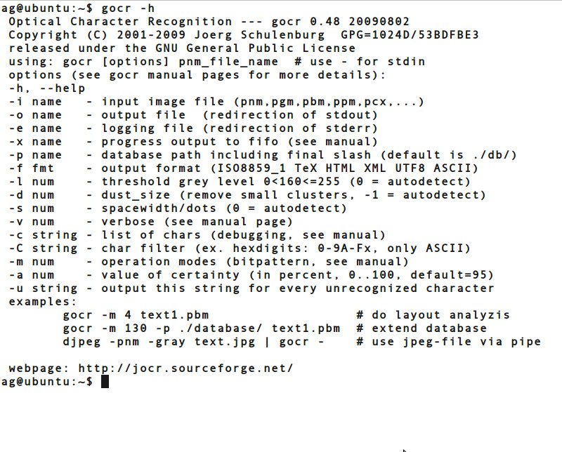 Realizar  Optical Character Recognition / Reconocimiento optico de caracteres ( OCR )  con JOCR / GOCR